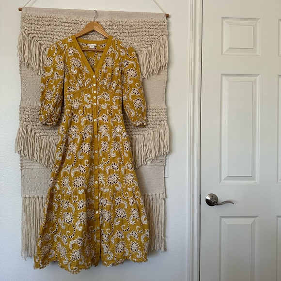 Shoshanna Yellow Eyelet Midi Dress - Picture 1 of 9